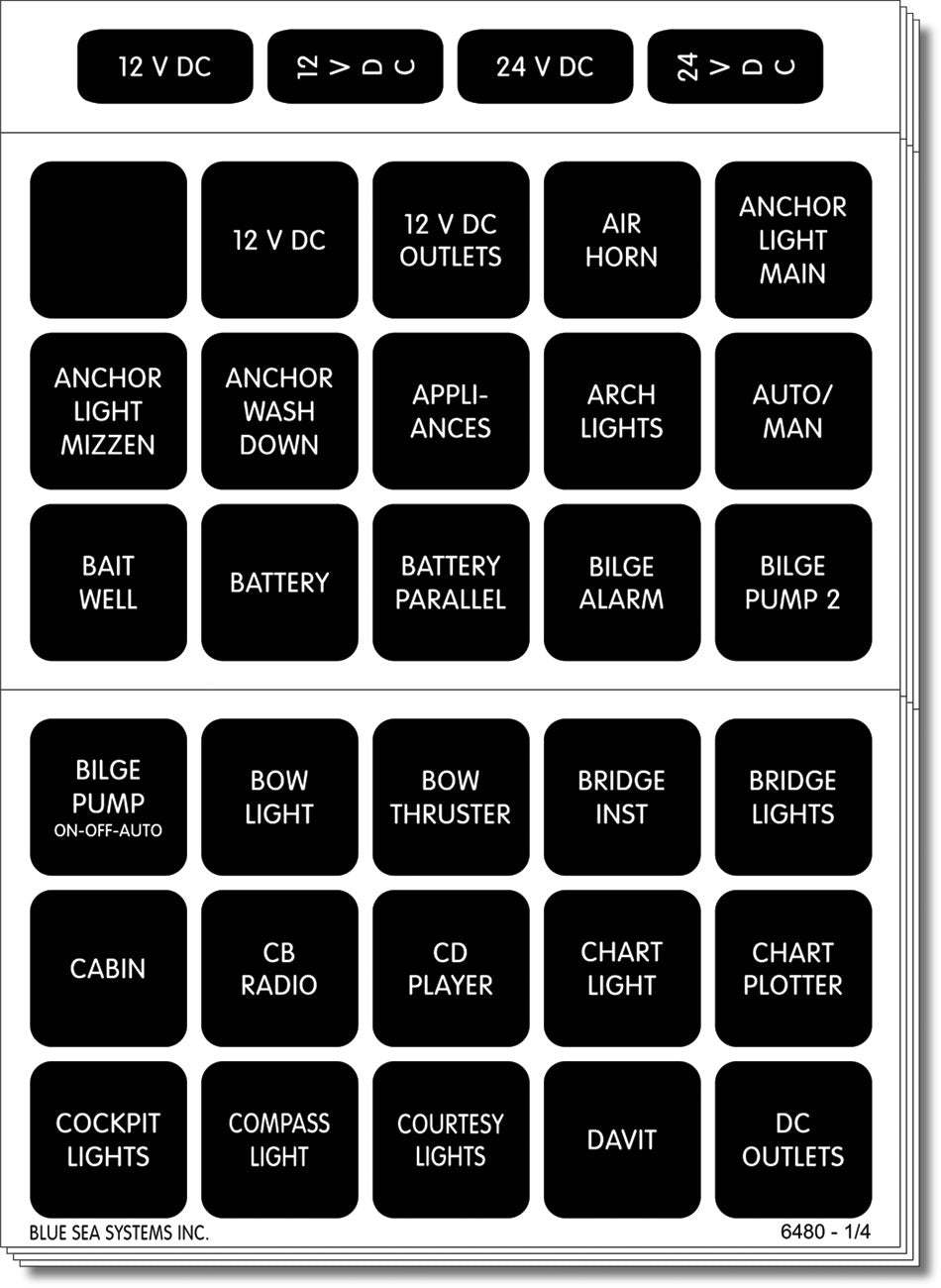 BLUE SEA LABEL KIT DC H2O 120 SQUARE BLK [4217-BSS]