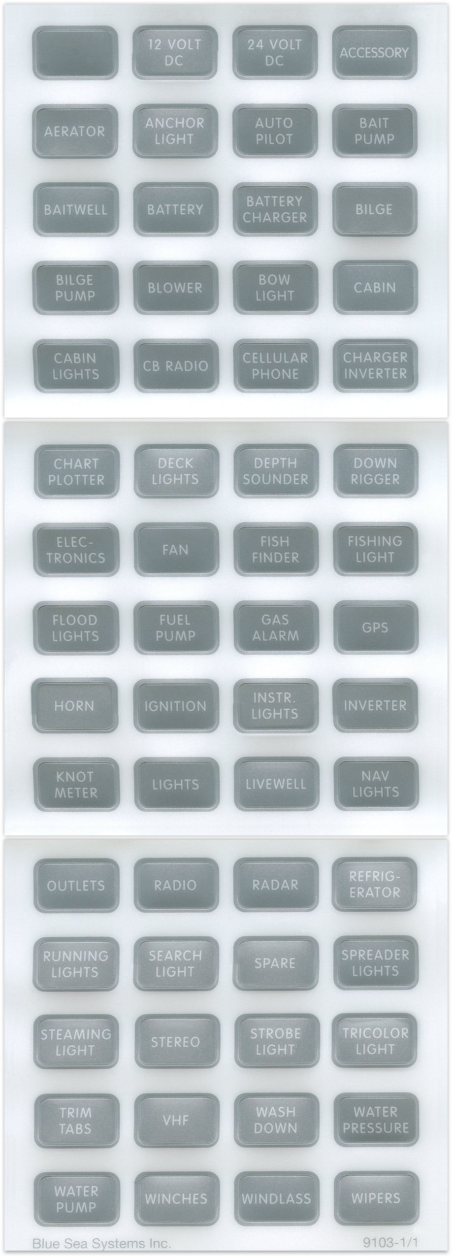 BLUE SEA LABEL KIT DC H2O COMPACT GRAY [8217-BSS]