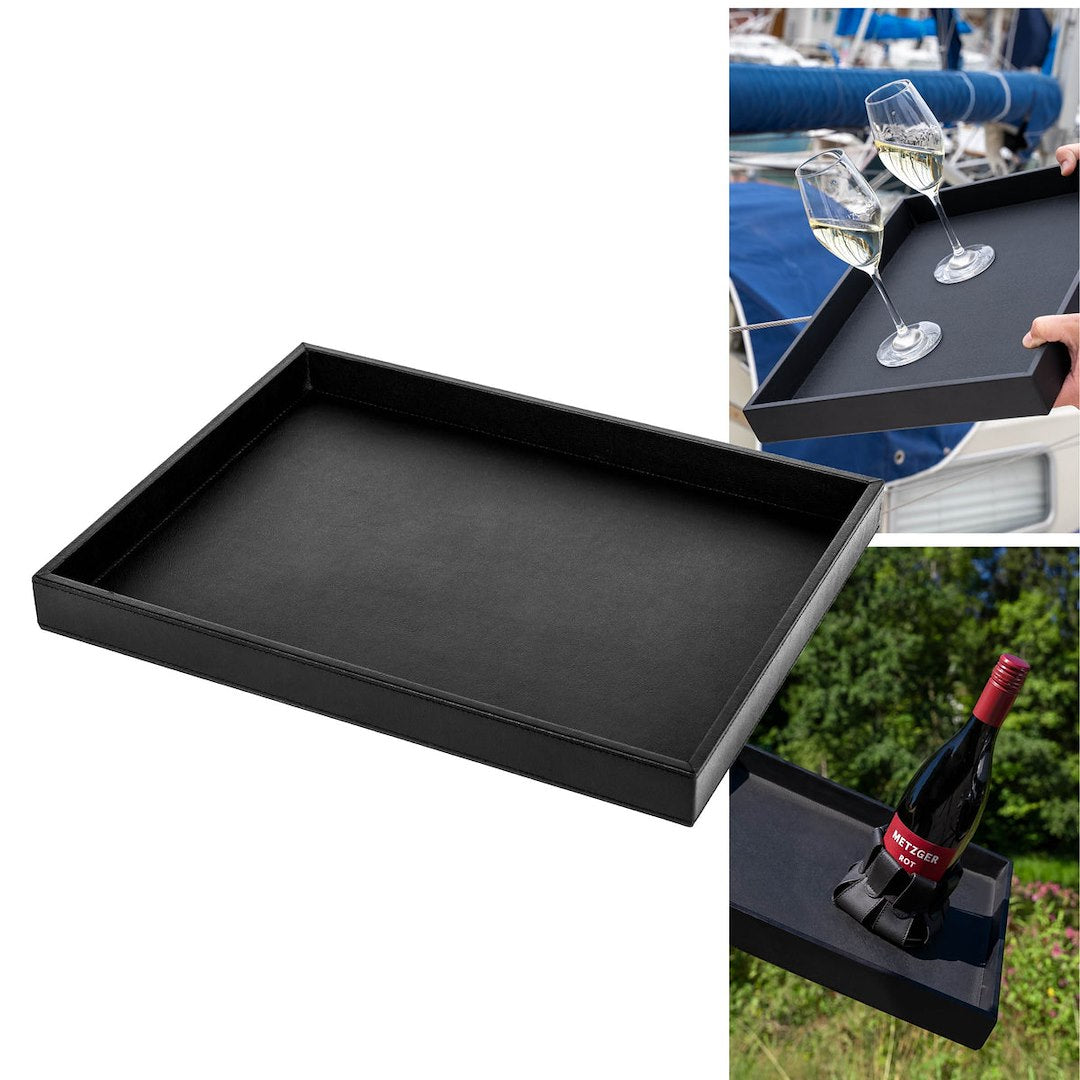 SILWY MAGNET METAL TRAY IN LEATHER LOOK BLACK [TA-415315-01-A]