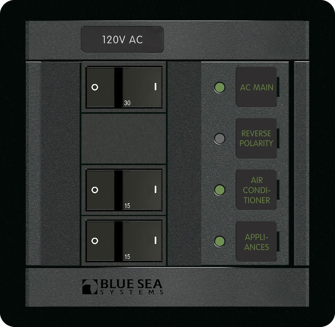 BLUE SEA PANEL 360 120VAC 2POS W/MAIN FR [1214-BSS]