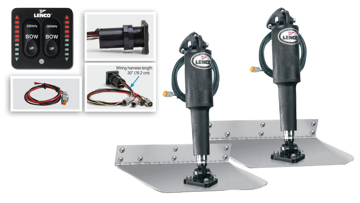 Lenco 12"x12" Standard Mount Trim tab Kit 12v with LED Integrated Switch