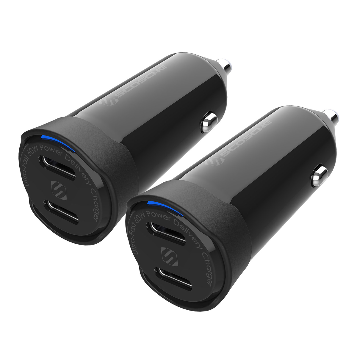 Scosche PowerVolt PD60 Dual Port USB-C Car Charger, 2-pack