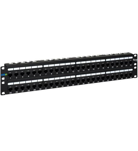 Patch Panel, Cat 6A, 48-Port, 2 Rms