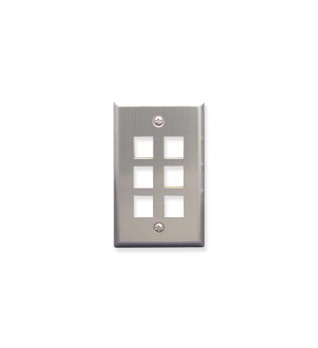 Icc Faceplate, Stainless Steel,1-Gang,6-Port